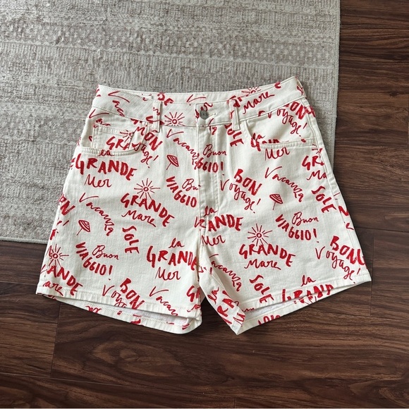 Gant High Waist White and Red Text Print Graphic Shorts - Picture 7 of 10